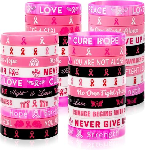JUNEBRUSHS 120pcs Breast Cancer Awareness Silicone Bracelets Pink Ribbon Hope Faith Strength Courage Accessories Wristbands for Women Breast Cancer Awareness Gifts Party Supplies Favors in Saudi Arabia