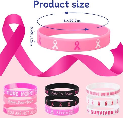 JUNEBRUSHS 120pcs Breast Cancer Awareness Silicone Bracelets Pink Ribbon Hope Faith Strength Courage Accessories Wristbands for Women Breast Cancer Awareness Gifts Party Supplies Favors in Saudi Arabia