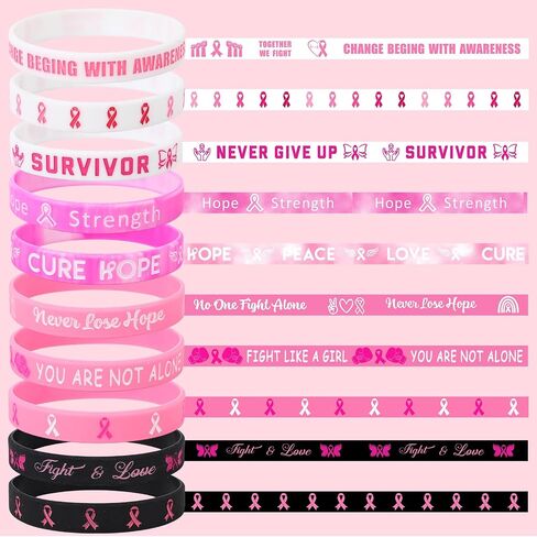 JUNEBRUSHS 120pcs Breast Cancer Awareness Silicone Bracelets Pink Ribbon Hope Faith Strength Courage Accessories Wristbands for Women Breast Cancer Awareness Gifts Party Supplies Favors in Saudi Arabia