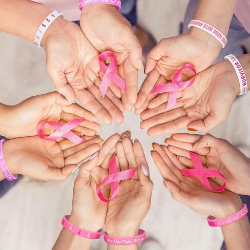JUNEBRUSHS 120pcs Breast Cancer Awareness Silicone Bracelets Pink Ribbon Hope Faith Strength Courage Accessories Wristbands for Women Breast Cancer Awareness Gifts Party Supplies Favors in Saudi Arabia