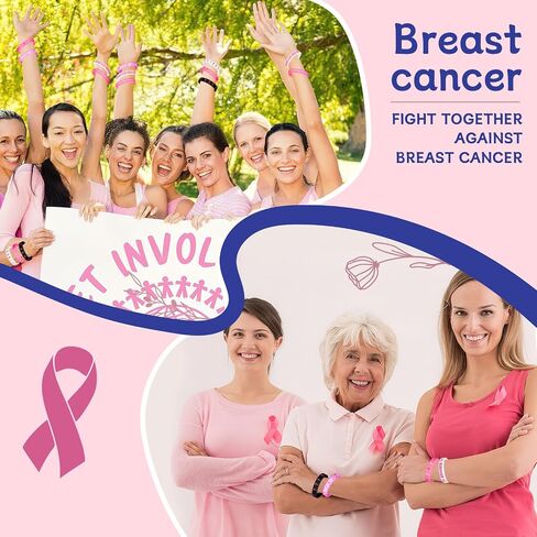 JUNEBRUSHS 120pcs Breast Cancer Awareness Silicone Bracelets Pink Ribbon Hope Faith Strength Courage Accessories Wristbands for Women Breast Cancer Awareness Gifts Party Supplies Favors in Saudi Arabia