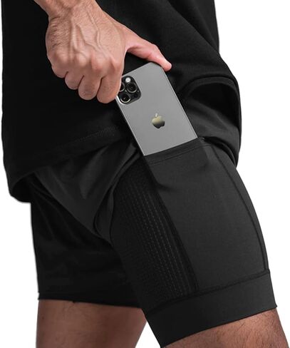 Mens 2 in 1 Workout Running Shorts with Liner Quick Dry Athletic Gym Shorts with Pockets in Saudi Arabia