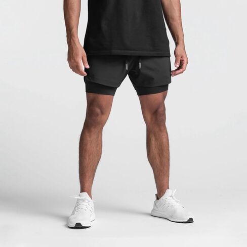 Mens 2 in 1 Workout Running Shorts with Liner Quick Dry Athletic Gym Shorts with Pockets in Saudi Arabia