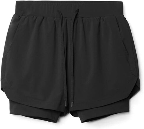 Mens 2 in 1 Workout Running Shorts with Liner Quick Dry Athletic Gym Shorts with Pockets in Saudi Arabia