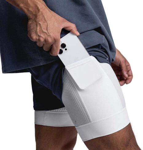 Mens 2 in 1 Workout Running Shorts with Liner Quick Dry Athletic Gym Shorts with Pockets in Saudi Arabia