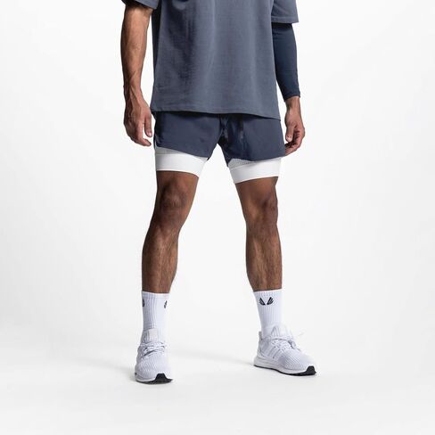 Mens 2 in 1 Workout Running Shorts with Liner Quick Dry Athletic Gym Shorts with Pockets in Saudi Arabia