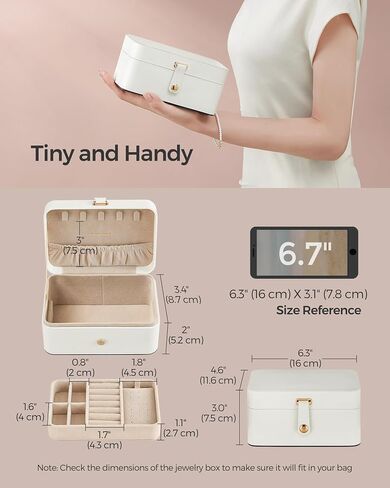 SONGMICS Jewelry Box, Travel Jewelry Case, 2-Layer Jewelry Holder Organizer, 4.6 x 6.3 x 3 Inches, Portable, Versatile Earring Storage, for Larger Accessories, Gift Idea, Cloud White UJBC166W01 in Saudi Arabia