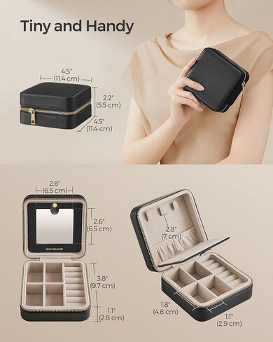 SONGMICS Jewelry Box, Travel Jewelry Case, 2-Layer Jewelry Holder Organizer, 4.6 x 6.3 x 3 Inches, Portable, Versatile Earring Storage, for Larger Accessories, Gift Idea, Cloud White UJBC166W01 in Saudi Arabia