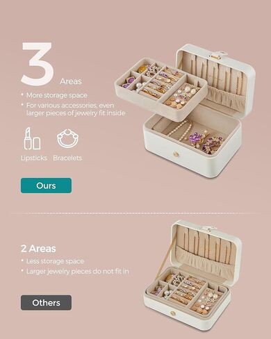 SONGMICS Jewelry Box, Travel Jewelry Case, 2-Layer Jewelry Holder Organizer, 4.6 x 6.3 x 3 Inches, Portable, Versatile Earring Storage, for Larger Accessories, Gift Idea, Cloud White UJBC166W01 in Saudi Arabia