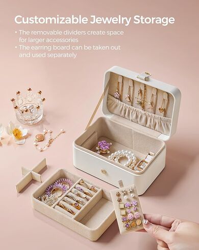 SONGMICS Jewelry Box, Travel Jewelry Case, 2-Layer Jewelry Holder Organizer, 4.6 x 6.3 x 3 Inches, Portable, Versatile Earring Storage, for Larger Accessories, Gift Idea, Cloud White UJBC166W01 in Saudi Arabia