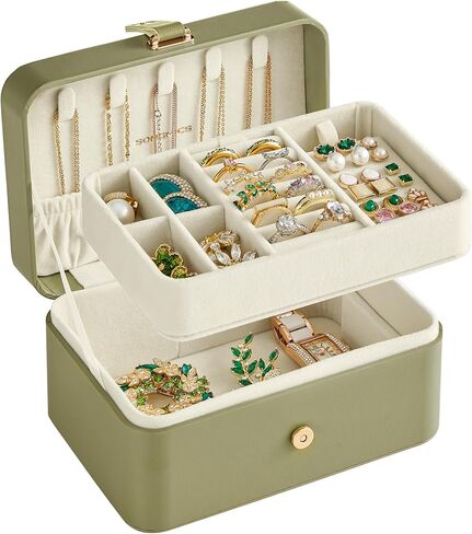 SONGMICS Jewelry Box, Travel Jewelry Case, 2-Layer Jewelry Holder Organizer, 4.6 x 6.3 x 3 Inches, Portable, Versatile Earring Storage, for Larger Accessories, Gift Idea, Cloud White UJBC166W01 in Saudi Arabia