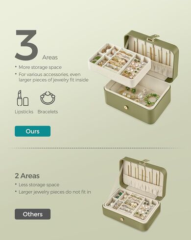 SONGMICS Jewelry Box, Travel Jewelry Case, 2-Layer Jewelry Holder Organizer, 4.6 x 6.3 x 3 Inches, Portable, Versatile Earring Storage, for Larger Accessories, Gift Idea, Cloud White UJBC166W01 in Saudi Arabia