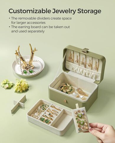SONGMICS Jewelry Box, Travel Jewelry Case, 2-Layer Jewelry Holder Organizer, 4.6 x 6.3 x 3 Inches, Portable, Versatile Earring Storage, for Larger Accessories, Gift Idea, Cloud White UJBC166W01 in Saudi Arabia