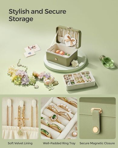 SONGMICS Jewelry Box, Travel Jewelry Case, 2-Layer Jewelry Holder Organizer, 4.6 x 6.3 x 3 Inches, Portable, Versatile Earring Storage, for Larger Accessories, Gift Idea, Cloud White UJBC166W01 in Saudi Arabia