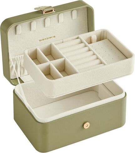 SONGMICS Jewelry Box, Travel Jewelry Case, 2-Layer Jewelry Holder Organizer, 4.6 x 6.3 x 3 Inches, Portable, Versatile Earring Storage, for Larger Accessories, Gift Idea, Cloud White UJBC166W01 in Saudi Arabia