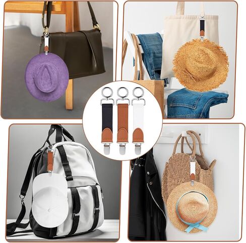 Hat Clip for Travel, 3 Pcs Elastic Hat Clip Hands-Free Bag Accessory PU Multifunctional Travel Accessories for Women in Saudi Arabia