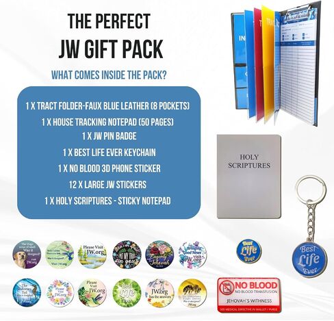 JW Ministry Essentials Gift Pack: JW Tract Holder Organizer, JW Notepad, JW Pin Badge, JW Keyring, Sticky Notes, JW Stickers & More! in Saudi Arabia