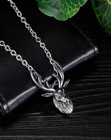 قلادة رأس الغزلان للرجال، قلادة الهيب هوب الرنة، قلادة قلادة قرن الوعل من فايكنغ فايكنغ مع سلسلة 21.7 بوصة، قلادة من الفولاذ المقاوم للصدأ على شكل غزال الصخرة الشرير، قلادة غزال حيوان عتيقة هدية للرجال والأولاد in Kuwait