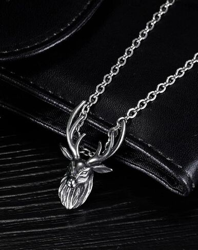 قلادة رأس الغزلان للرجال، قلادة الهيب هوب الرنة، قلادة قلادة قرن الوعل من فايكنغ فايكنغ مع سلسلة 21.7 بوصة، قلادة من الفولاذ المقاوم للصدأ على شكل غزال الصخرة الشرير، قلادة غزال حيوان عتيقة هدية للرجال والأولاد in Kuwait