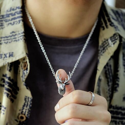 قلادة رأس الغزلان للرجال، قلادة الهيب هوب الرنة، قلادة قلادة قرن الوعل من فايكنغ فايكنغ مع سلسلة 21.7 بوصة، قلادة من الفولاذ المقاوم للصدأ على شكل غزال الصخرة الشرير، قلادة غزال حيوان عتيقة هدية للرجال والأولاد in Kuwait