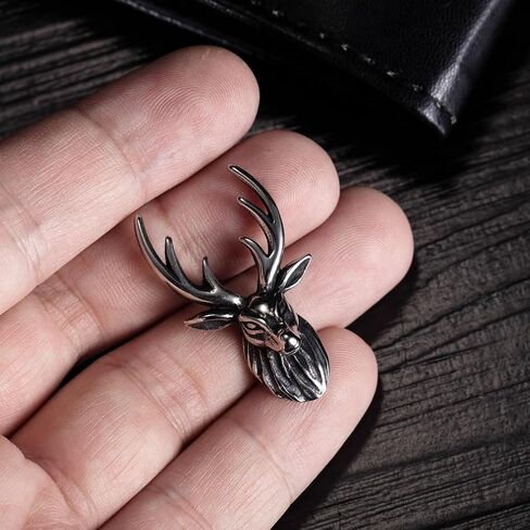 قلادة رأس الغزلان للرجال، قلادة الهيب هوب الرنة، قلادة قلادة قرن الوعل من فايكنغ فايكنغ مع سلسلة 21.7 بوصة، قلادة من الفولاذ المقاوم للصدأ على شكل غزال الصخرة الشرير، قلادة غزال حيوان عتيقة هدية للرجال والأولاد in Kuwait