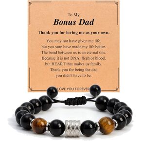 10mm Mens Natural Stone Adjustable Bracelet Gifts for My Man, Dad, Grandpa, Bonus Dad, Uncle