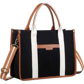 RAVUO Laptop Tote Bag Women, Water Resistant 15.6 Inch Large Canvas Handbag Business Briefcase With Detachable Shoulder Strap