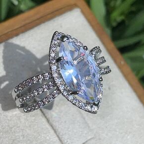 Fashion Shiny Plated Silver Marquise Cut Cubic Zirconia CZ Halo Wedding Engagement Split Shank Band Ring Set for Women (US Size 10)
