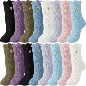 Xtinmee 16 Pairs Women Fuzzy Socks Embroidery Heart Cozy Fluffy Sleeping Socks for Women Girls Winter Warm Slipper Socks