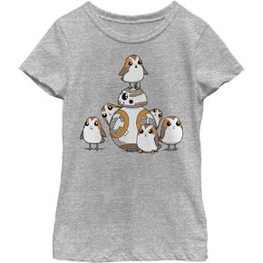 STAR WARS Episode Ix Bb8 and Porgs Girl's Heather Crew Tee