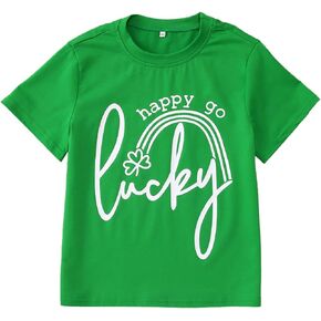 Kids St. Patrick's Day Shirt Boys Girls Happy Go Lucky Shamrock T-Shirt Irish Clover Raglan Short Sleeve Tee Tops