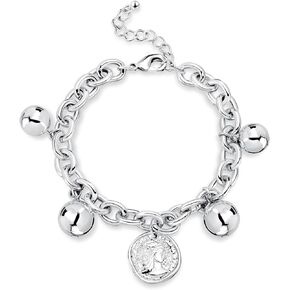 Gold Chunky Charm Bracelet Women: 14k Gold Plated Toggle Clasp Ball Coin Round Medallion Simple Trendy Stackable Fashion Dainty Link Chain Birthday Christmas Valentine's Day Jewelry Gift for Women Girls Teens