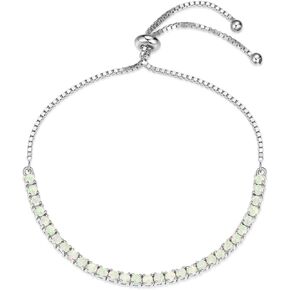 Opal Bracelet for Women, Sterling Silver Tennis Bracelets Charm Fine Dainty Jewelry Gift Birthday 7.5+2 inches