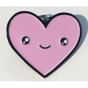 Cute Pink Heart Kawaii Face Enamel Lapel Pin