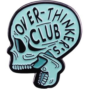 Over-Thinker's Club Skull Over Thinker Skeleton Humor Joke 1.25" Enamel Pin Badge