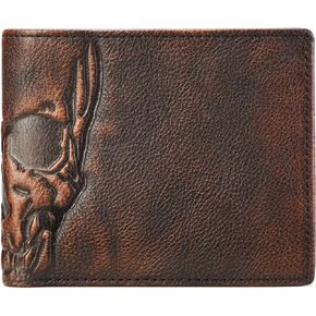 Men Minimalist Skull Leather Bifold Wallet with ID Window for Husband Boyfriend Dad Teenager - Slim RFID Blocking Front Pocket Credit Card Holder - Birthday Anniversary Christmas Father's Day Gift