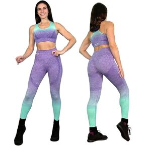 Workout Sets for Women 2 Piece High Waisted Seamless Leggings with Padded Sports Bra Sets