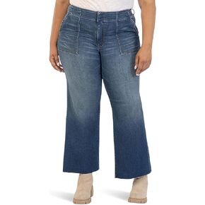 KUT from the Kloth Plus Size Meg High-Rise Fab Ab Wide Leg Raw Hem Pork Chop Pocket in Enchant