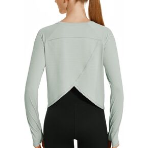 HODOSPORTS Long Sleeve Workout Crop Top for Women Split Open Back UPF 50+ Athletic Yoga Shirt with Thumb Holes