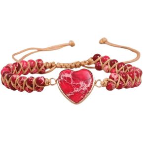 7 Chakra Healing Natural Stone Heart Wrap Bracelet for Women Girls Colorful Emperor Beaded Health Balance Love Heart Friendship Boho Strands Bracelets Handmade Genuine Leather Trendy Jewelry Bff Girlfriend Gifts