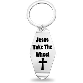 CENWA Religious Faith Gift Jesus Take The Wheel Motel Keychain Drive Safe Prayer Gift
