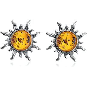 Amber Sterling Silver Flaming Sun Stud Earrings