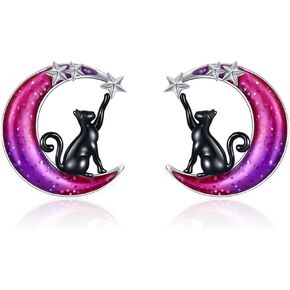أقراط VONALA Moon Cat للنساء من الفضة الإسترلينية عيار 925 أقراط على شكل قطة للبنات أقراط على شكل حيوانات هدايا in Kuwait