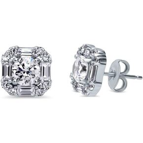 BERRICLE Sterling Silver Halo Round Cubic Zirconia CZ Art Deco Anniversary Stud Earrings for Women, Rhodium Plated