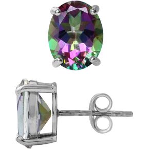 Silvershake 10X8mm Oval Shape Gemstones White Gold Plated 925 Sterling Silver Classic Stud Post Earrings Jewelry for Women