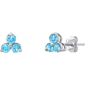14k White or Yellow Gold Small Gemstone Trio Round Stud Earrings for Women with Push Backs and Birthstones by MAX + STONE
