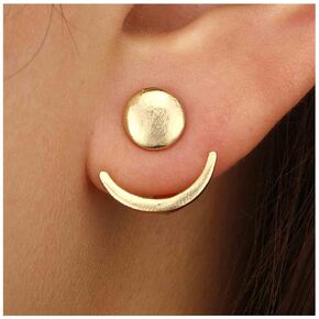 Yheakne Boho Moon Phase Ear Jackets Earrings Gold Sun Moon Earrings Double Sided Round Studs Earrings Minimalist Geometric Earrings Jewelry for Women and Girls