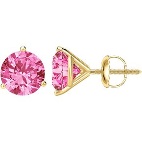 1/2-10 Carat Total Weight Pink Sapphire Stud Earrings 3 Prong Screw Back