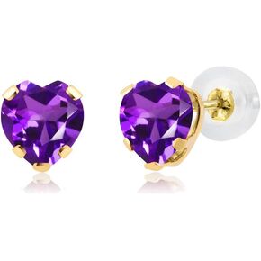 Gem Stone King 14K Yellow Gold Purple Amethyst Stud Earrings For Women (0.80 Cttw, Gemstone Birthstone, Heart Shape 5MM)