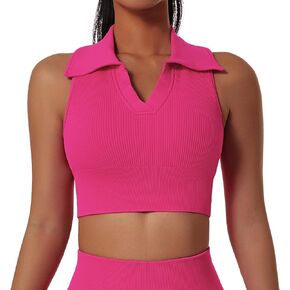 Workout Tops for Women Built in Sports Bra High Suppor Cropped Tank Tops Womens Golf Shirt with Removable Cups